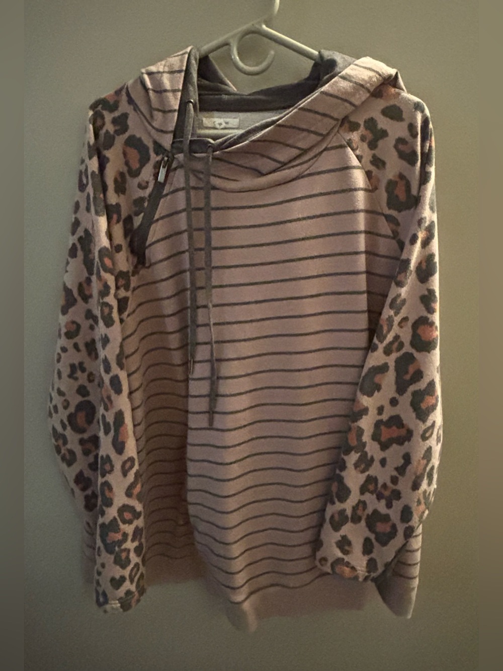 Maurices Pink Striped Hoodie with Leopard Print Sleeves